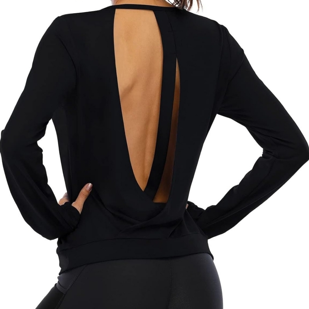 Black open back active longsleeve top. Sz   M.